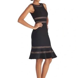White House Black Market Black Sheath Midi Dress with Lace Trim